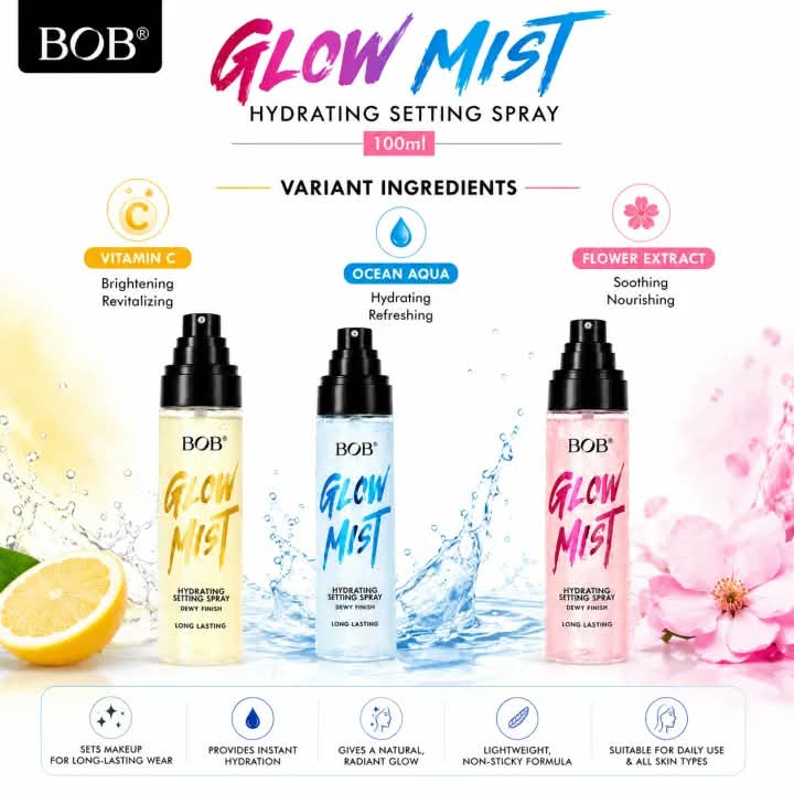 Original BOB Glow Mist Hydrating Setting Spray 100ml – Long Lasting Makeup Fixer