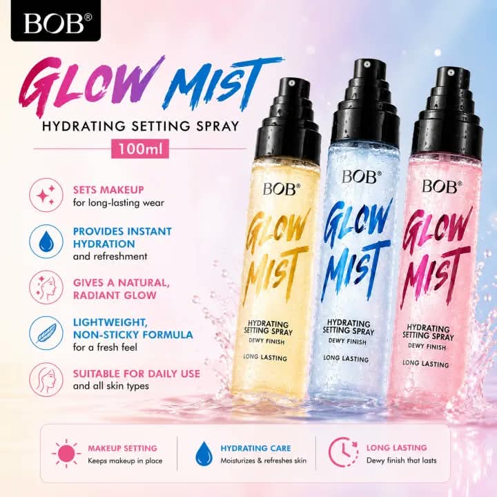 Original BOB Glow Mist Hydrating Setting Spray 100ml – Long Lasting Makeup Fixer