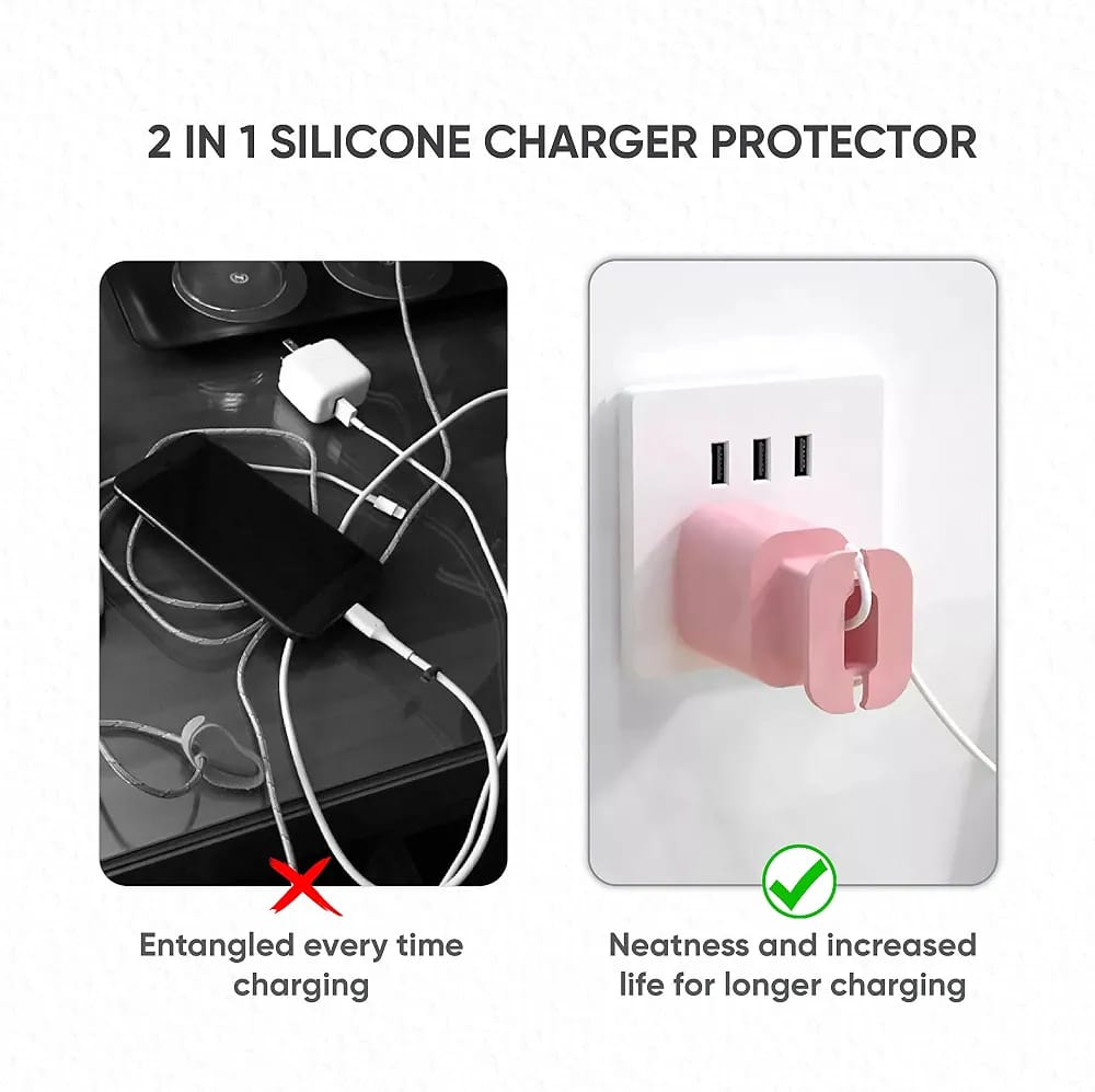 2 in 1 Silicone Charger Protector Data Cable Winder For Power Adapter Case