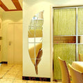 Golden Acrylic Feather Leaf Mirror Wall Sticker (37x7 inch)